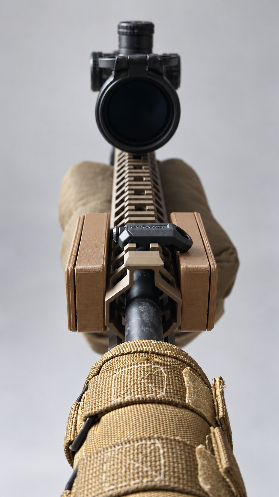 Pair of thick M-LOK weights installed, front view showing profile