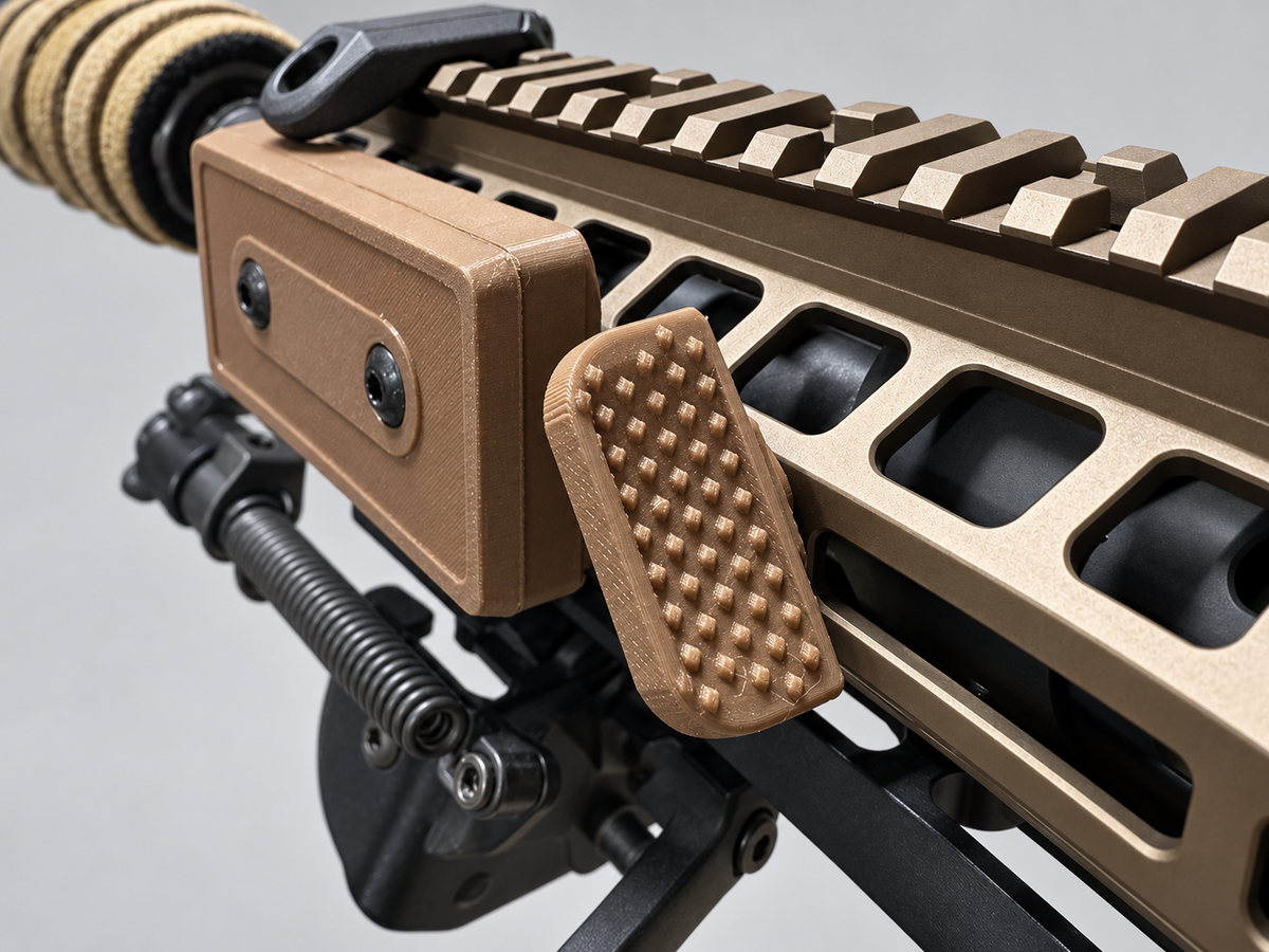 FDE thumb rest mounted on handguard opposite angled view